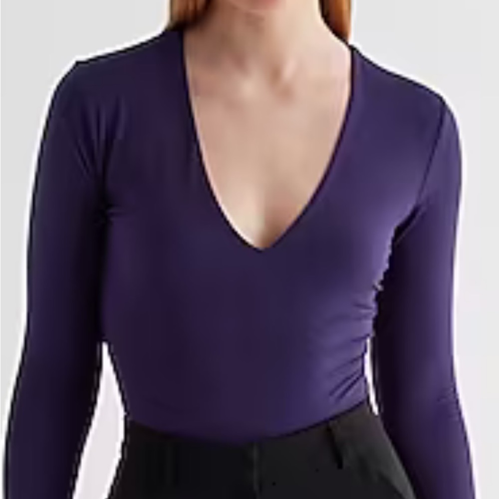 Women's Deep V-Neck Long Sleeve Top - Purple